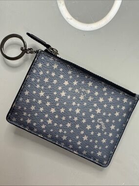 Coach Sky Blue and White Star Card Case with Keyring